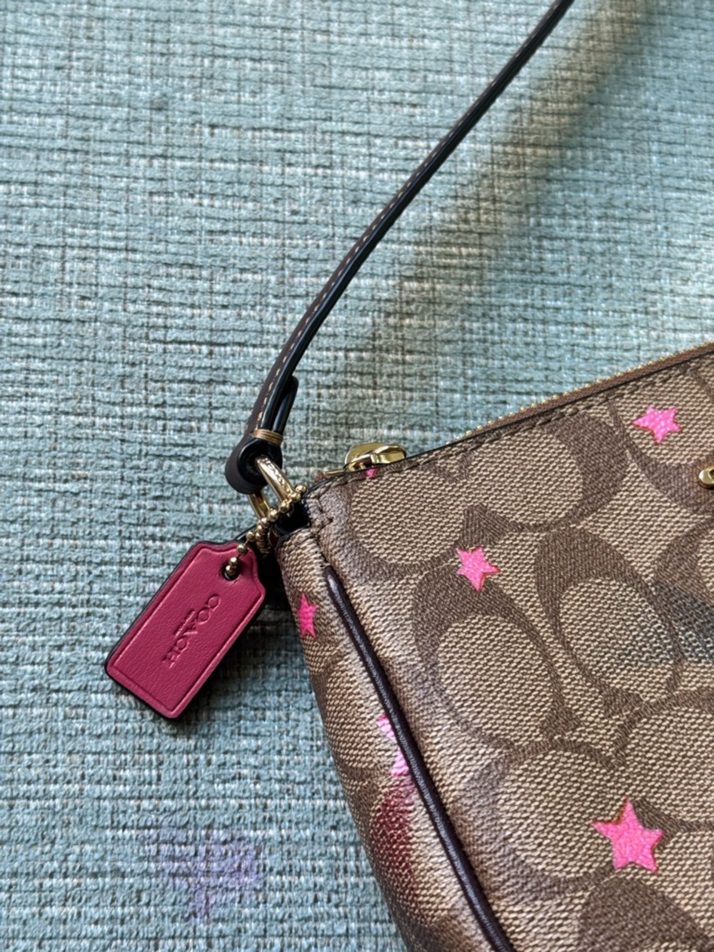 Coach Brown Signature Mini Wristlet with Pink Star Accents - Picture 3 of 6